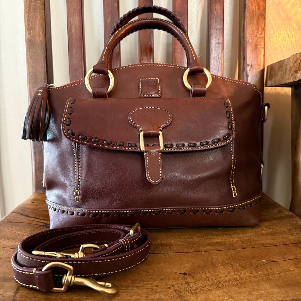 Dooney & Bourke Florentine Front Pocket Satchel Chestnut Leather Crossbody